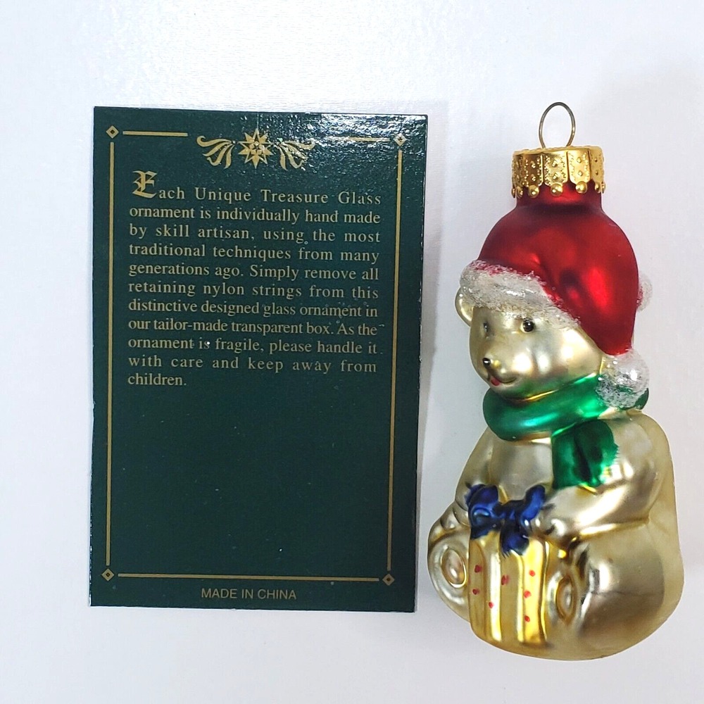 Unique Treasures Hand Crafted Glass Polar Bear Santa Hat Christmas Ornament